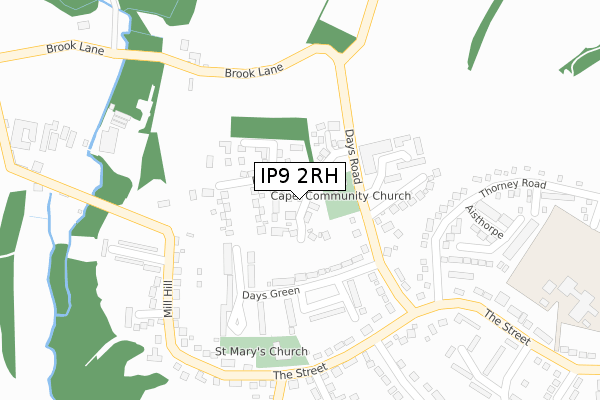 IP9 2RH map - large scale - OS Open Zoomstack (Ordnance Survey)