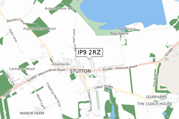 IP9 2RZ map - small scale - OS Open Zoomstack (Ordnance Survey)