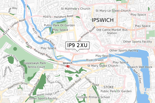 IP9 2XU map - small scale - OS Open Zoomstack (Ordnance Survey)