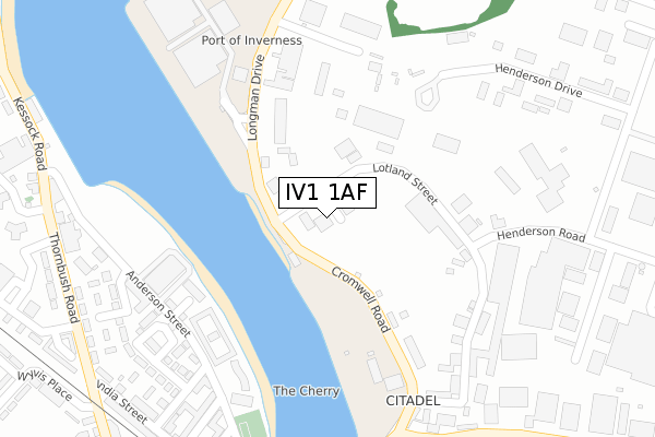 IV1 1AF map - large scale - OS Open Zoomstack (Ordnance Survey)