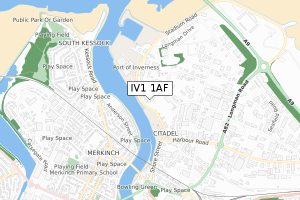 IV1 1AF map - small scale - OS Open Zoomstack (Ordnance Survey)