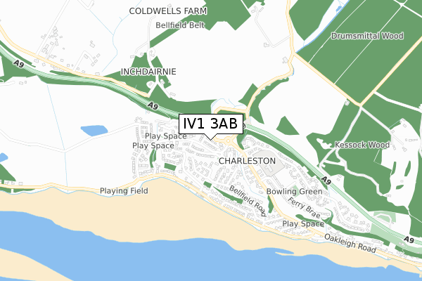 IV1 3AB map - small scale - OS Open Zoomstack (Ordnance Survey)