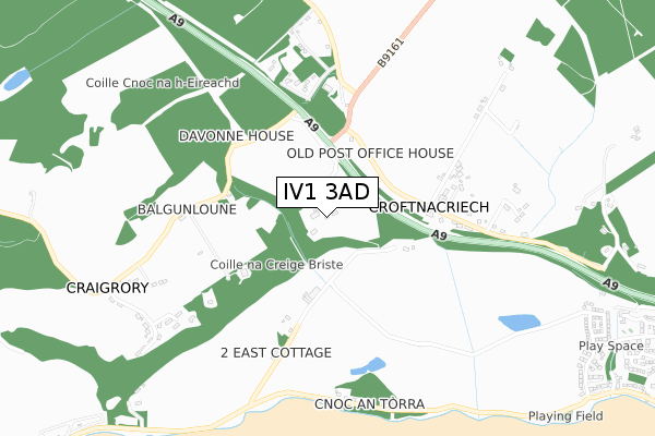 IV1 3AD map - small scale - OS Open Zoomstack (Ordnance Survey)