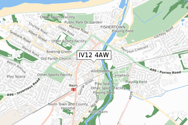 IV12 4AW map - small scale - OS Open Zoomstack (Ordnance Survey)