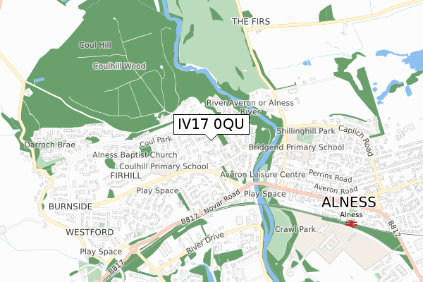 IV17 0QU map - small scale - OS Open Zoomstack (Ordnance Survey)