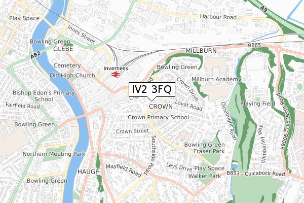 IV2 3FQ map - small scale - OS Open Zoomstack (Ordnance Survey)