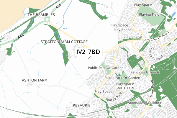 IV2 7BD map - small scale - OS Open Zoomstack (Ordnance Survey)