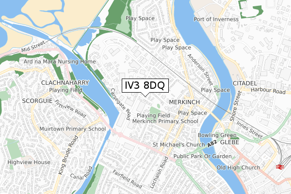 IV3 8DQ map - small scale - OS Open Zoomstack (Ordnance Survey)