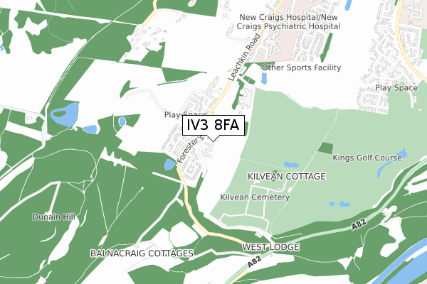 IV3 8FA map - small scale - OS Open Zoomstack (Ordnance Survey)