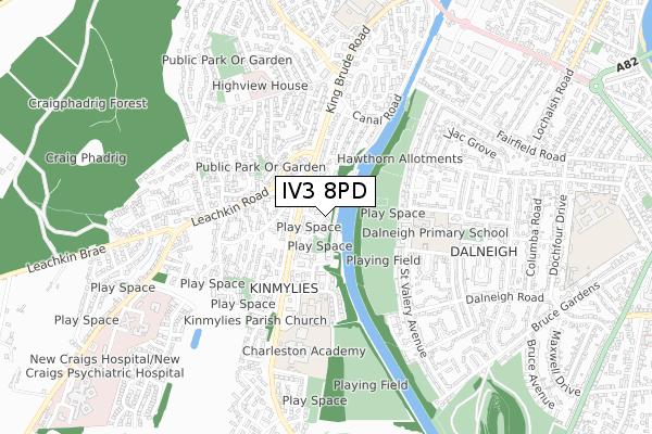 IV3 8PD map - small scale - OS Open Zoomstack (Ordnance Survey)