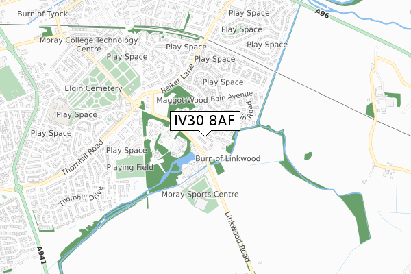 IV30 8AF map - small scale - OS Open Zoomstack (Ordnance Survey)