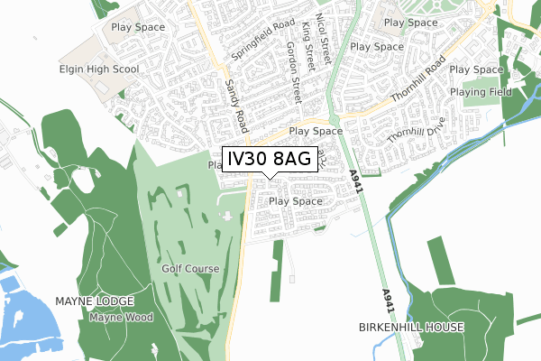 IV30 8AG map - small scale - OS Open Zoomstack (Ordnance Survey)