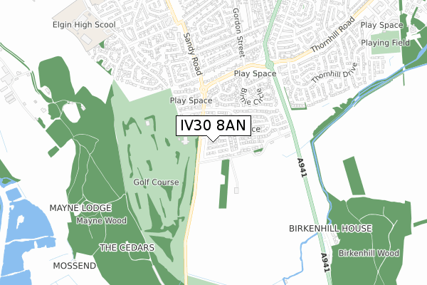 IV30 8AN map - small scale - OS Open Zoomstack (Ordnance Survey)