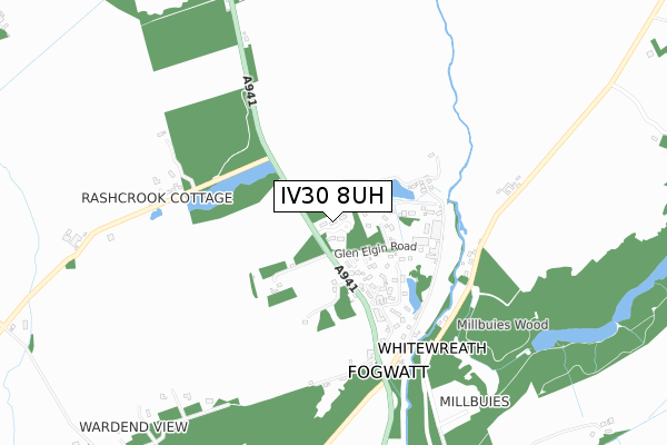 IV30 8UH map - small scale - OS Open Zoomstack (Ordnance Survey)