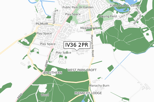 IV36 2PR map - small scale - OS Open Zoomstack (Ordnance Survey)