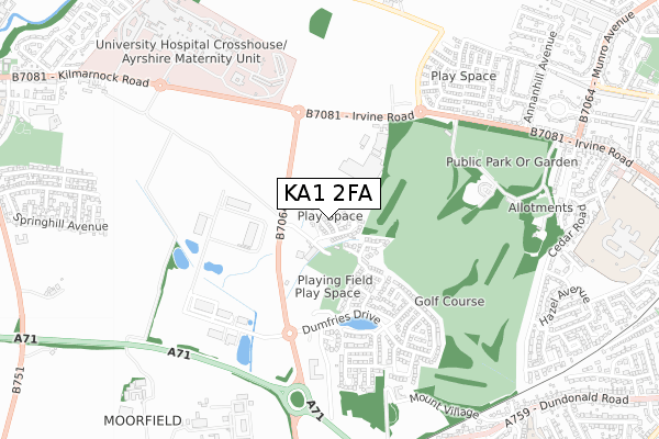 KA1 2FA map - small scale - OS Open Zoomstack (Ordnance Survey)