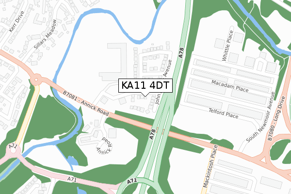 KA11 4DT map - large scale - OS Open Zoomstack (Ordnance Survey)