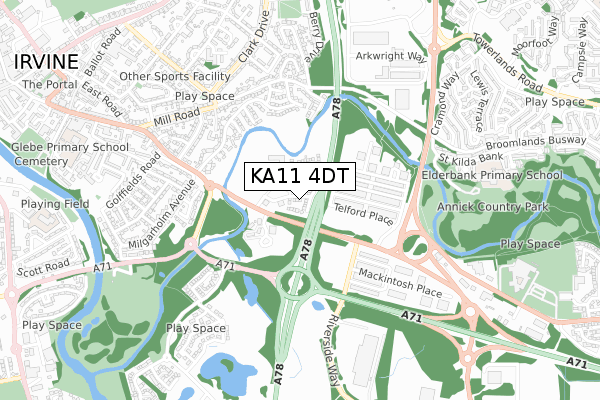 KA11 4DT map - small scale - OS Open Zoomstack (Ordnance Survey)