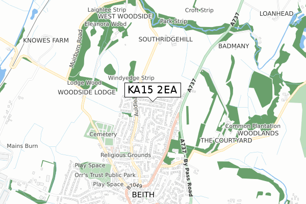 KA15 2EA map - small scale - OS Open Zoomstack (Ordnance Survey)