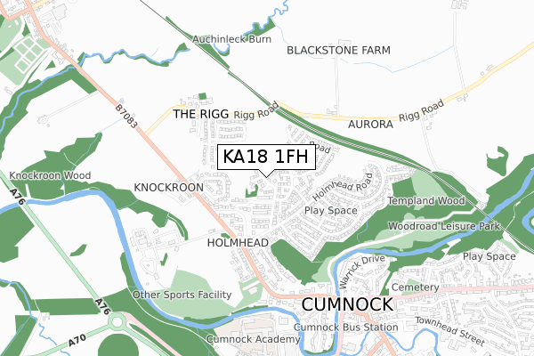 KA18 1FH map - small scale - OS Open Zoomstack (Ordnance Survey)