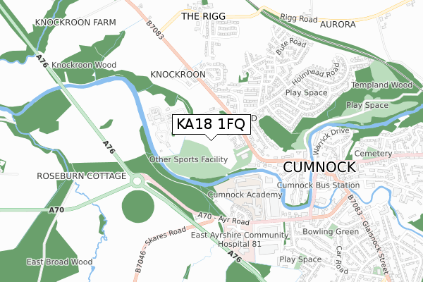 KA18 1FQ map - small scale - OS Open Zoomstack (Ordnance Survey)