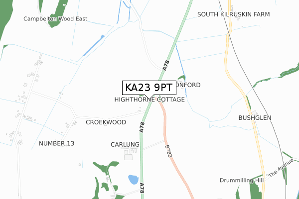 KA23 9PT map - small scale - OS Open Zoomstack (Ordnance Survey)