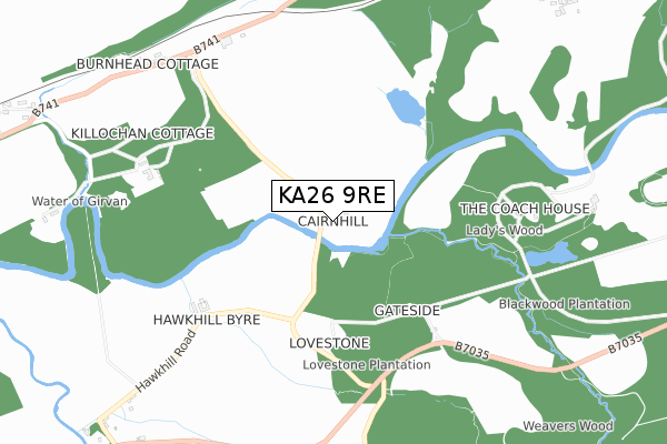 KA26 9RE map - small scale - OS Open Zoomstack (Ordnance Survey)