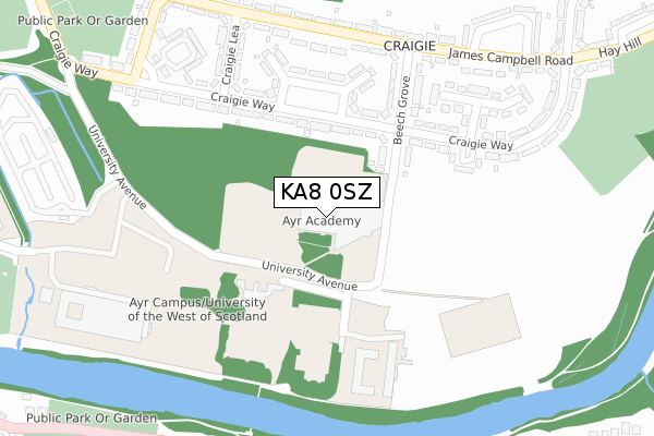 KA8 0SZ map - large scale - OS Open Zoomstack (Ordnance Survey)