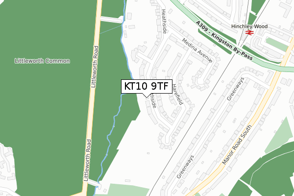 KT10 9TF map - large scale - OS Open Zoomstack (Ordnance Survey)