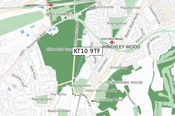 KT10 9TF map - small scale - OS Open Zoomstack (Ordnance Survey)