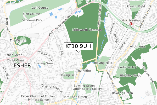 KT10 9UH map - small scale - OS Open Zoomstack (Ordnance Survey)