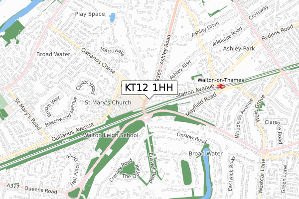 KT12 1HH map - small scale - OS Open Zoomstack (Ordnance Survey)