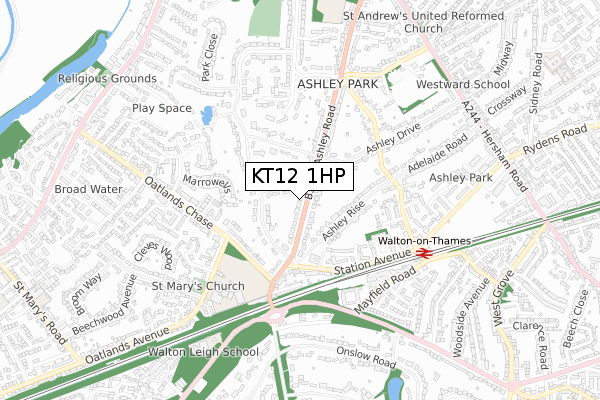 KT12 1HP map - small scale - OS Open Zoomstack (Ordnance Survey)