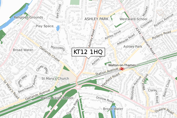 KT12 1HQ map - small scale - OS Open Zoomstack (Ordnance Survey)