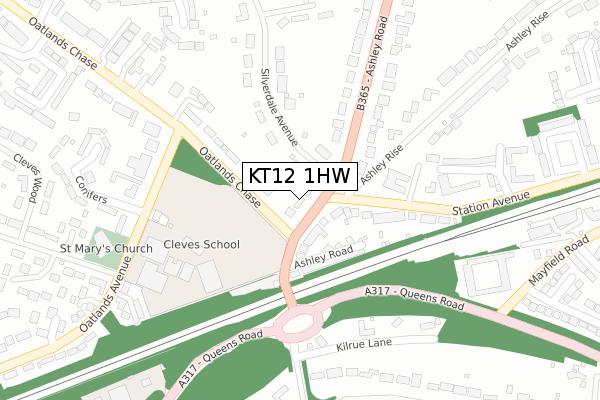 KT12 1HW map - large scale - OS Open Zoomstack (Ordnance Survey)