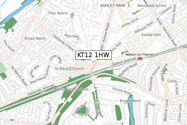 KT12 1HW map - small scale - OS Open Zoomstack (Ordnance Survey)