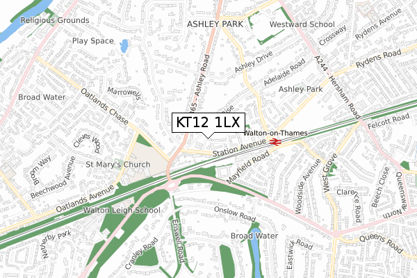 KT12 1LX map - small scale - OS Open Zoomstack (Ordnance Survey)