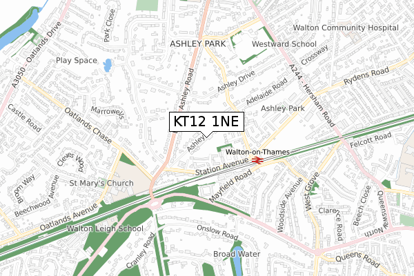 KT12 1NE map - small scale - OS Open Zoomstack (Ordnance Survey)