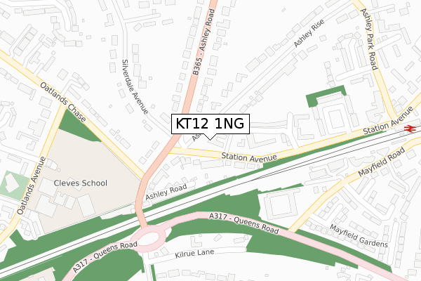 KT12 1NG map - large scale - OS Open Zoomstack (Ordnance Survey)