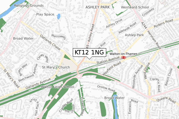 KT12 1NG map - small scale - OS Open Zoomstack (Ordnance Survey)