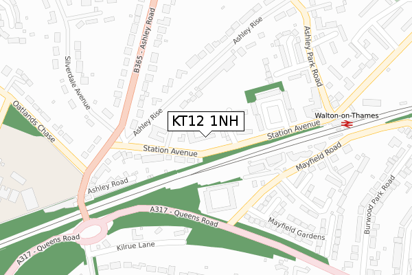 KT12 1NH map - large scale - OS Open Zoomstack (Ordnance Survey)