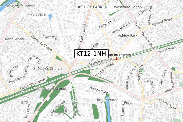 KT12 1NH map - small scale - OS Open Zoomstack (Ordnance Survey)