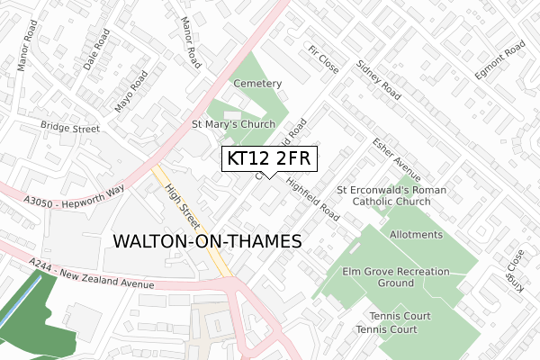 KT12 2FR map - large scale - OS Open Zoomstack (Ordnance Survey)