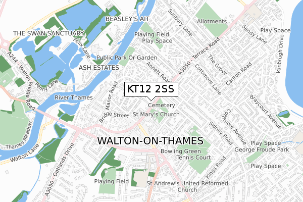 KT12 2SS map - small scale - OS Open Zoomstack (Ordnance Survey)