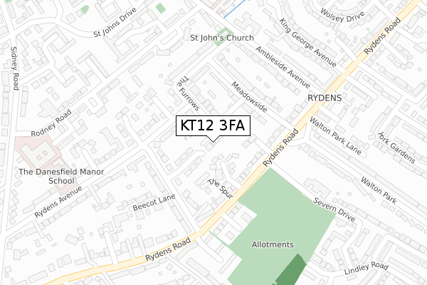 KT12 3FA map - large scale - OS Open Zoomstack (Ordnance Survey)