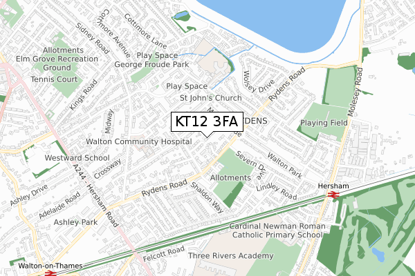 KT12 3FA map - small scale - OS Open Zoomstack (Ordnance Survey)