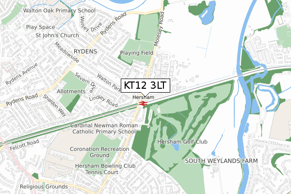 KT12 3LT map - small scale - OS Open Zoomstack (Ordnance Survey)