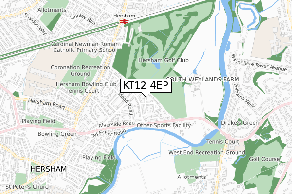 KT12 4EP map - small scale - OS Open Zoomstack (Ordnance Survey)