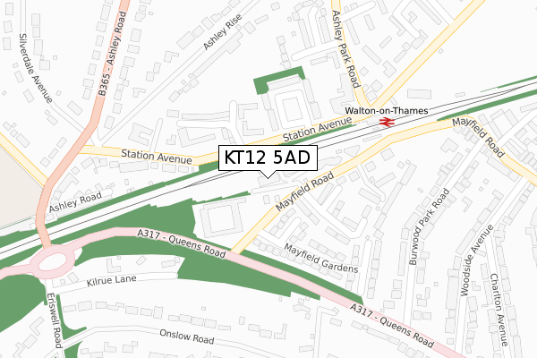 KT12 5AD map - large scale - OS Open Zoomstack (Ordnance Survey)