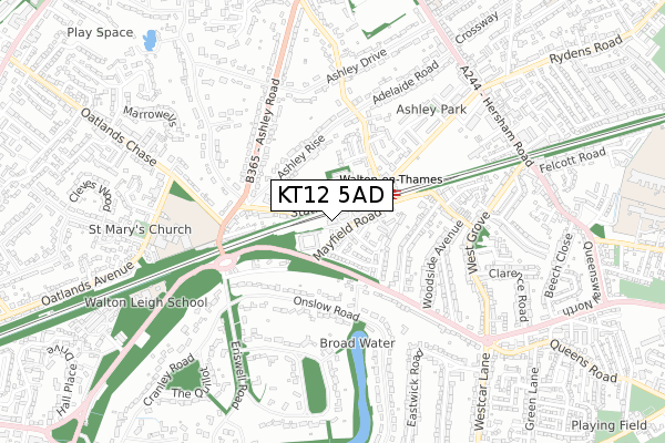 KT12 5AD map - small scale - OS Open Zoomstack (Ordnance Survey)